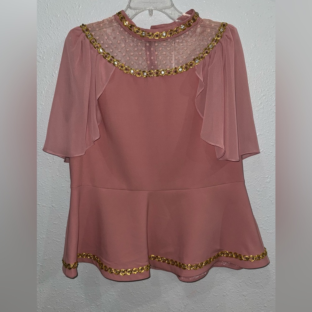 Elegant Dusty Pink 2 Piece Set with Chiffon Top and Gold Accents